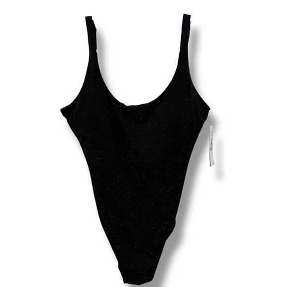 NEW Michael Kors Black Studded Crystal One Piece Swimsuit Size 8 Gems Rhinestone - Picture 3 of 7